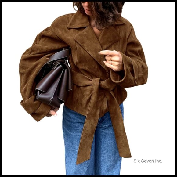 Jackets & Blazers - Faux Suede Collar Moto Jacket Long Sleeve Oversized Casual Fit Coat